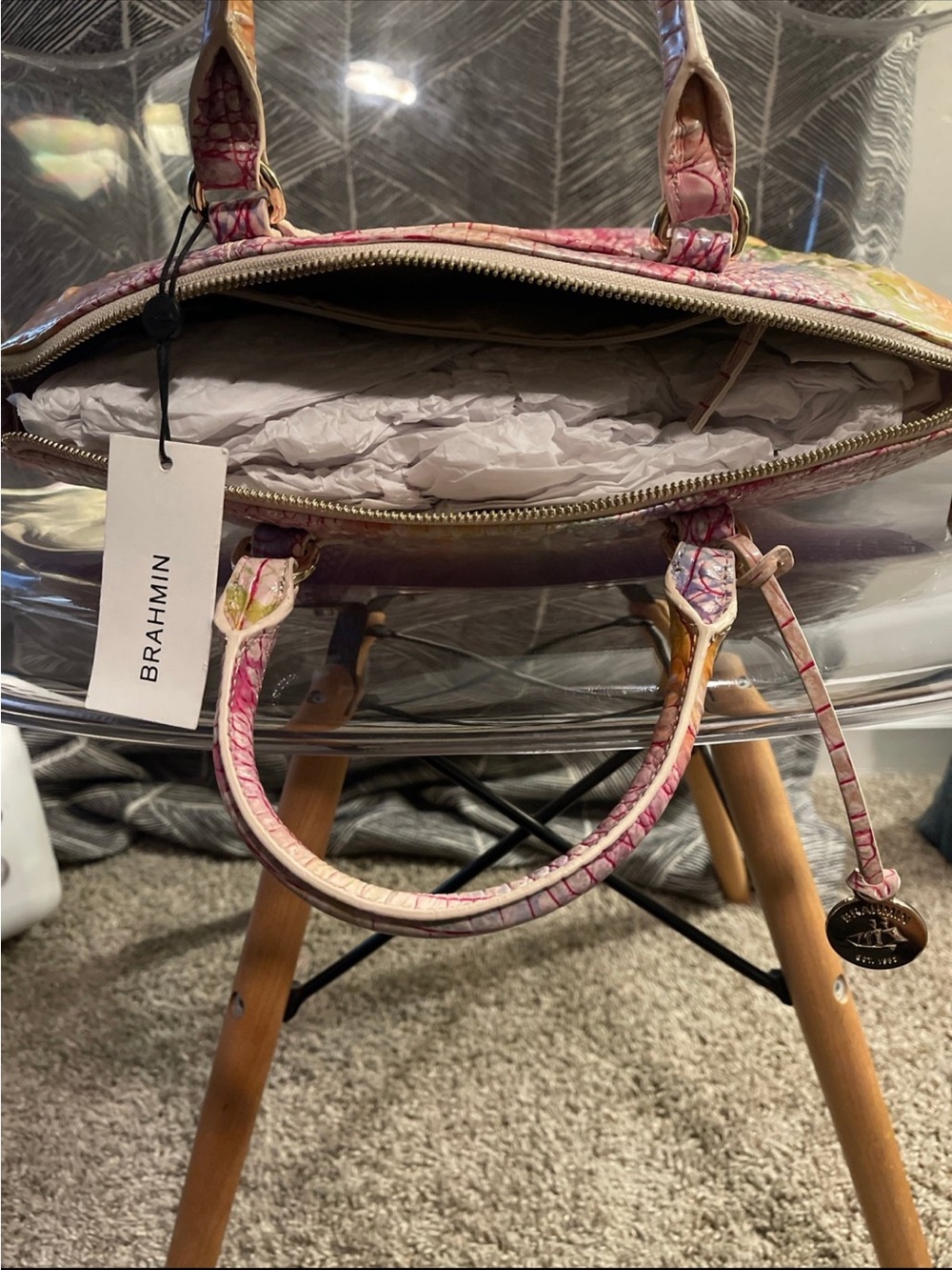 Brahmin Multicolor Croc-Embossed Satchel - Pink, Yellow, Green, Blue - Picture 8 of 9